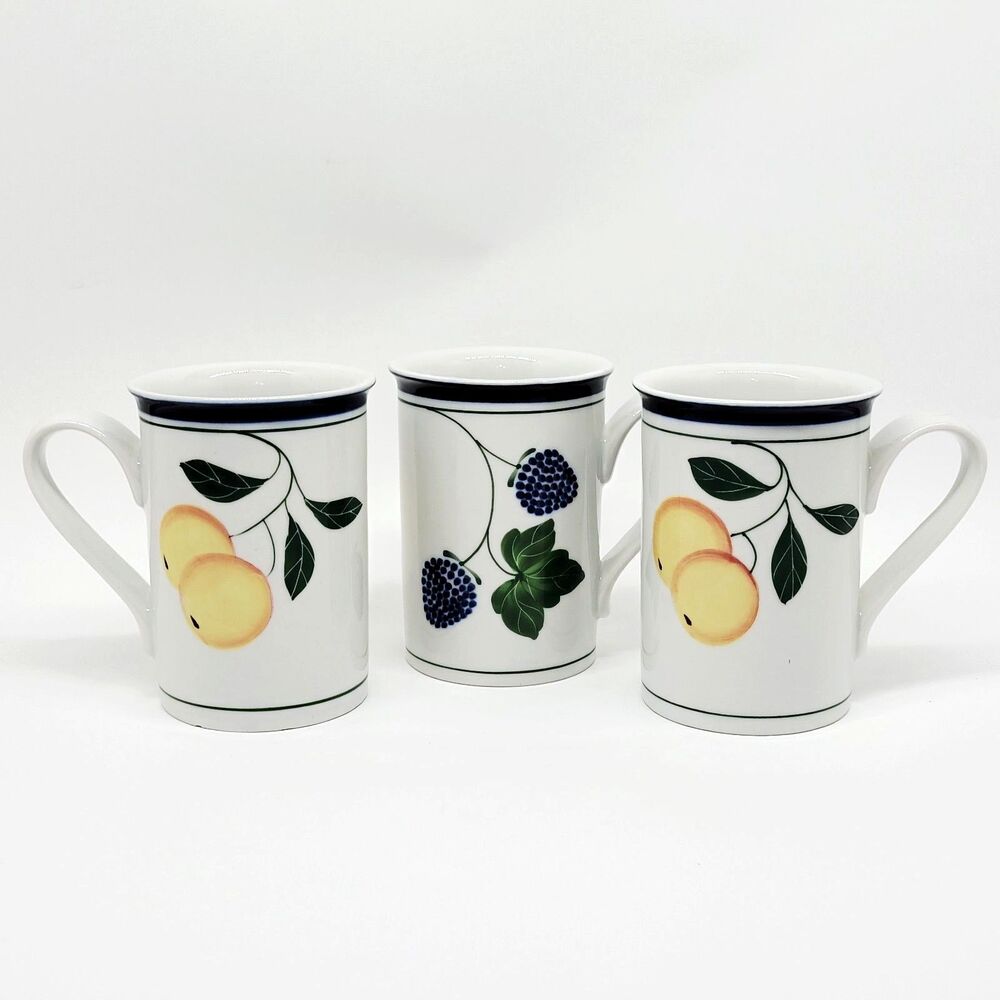 Dansk Berries Set Of 3 Mugs Consisting Of 2 Peach And 1 Blackberry VGC